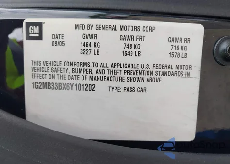 2006 Pontiac Solstice из США, поврежденный, VIN 1G2MB33BX6Y101202